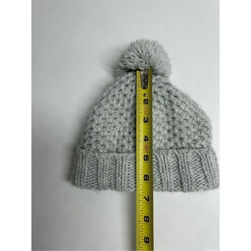 Old Navy Knit Kids Beanie Hat Gray Lined Pompon Size 12 -24 M
